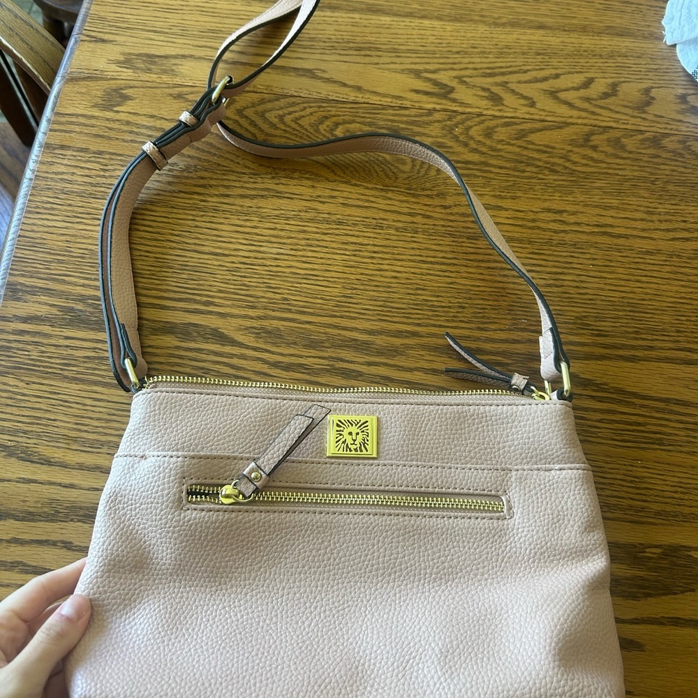 Anne Klein Blush Pebbled Leather Crossbody Bag with Gold Hardware